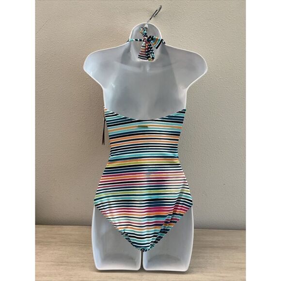 Vince Camuto Sz 8 Standard Tie Front Halter One Piece Multicolor Striped - Picture 9 of 12